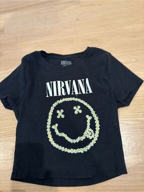 NIRVANA Black Tee with Daisy Smiley Graphic
